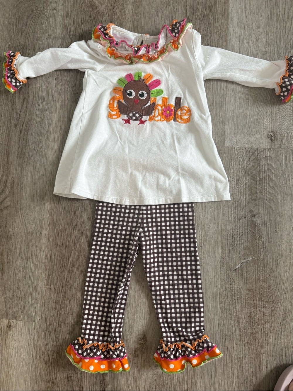 Bonnie Baby White Tunic with Brown Gingham Leggings and Bright Trim